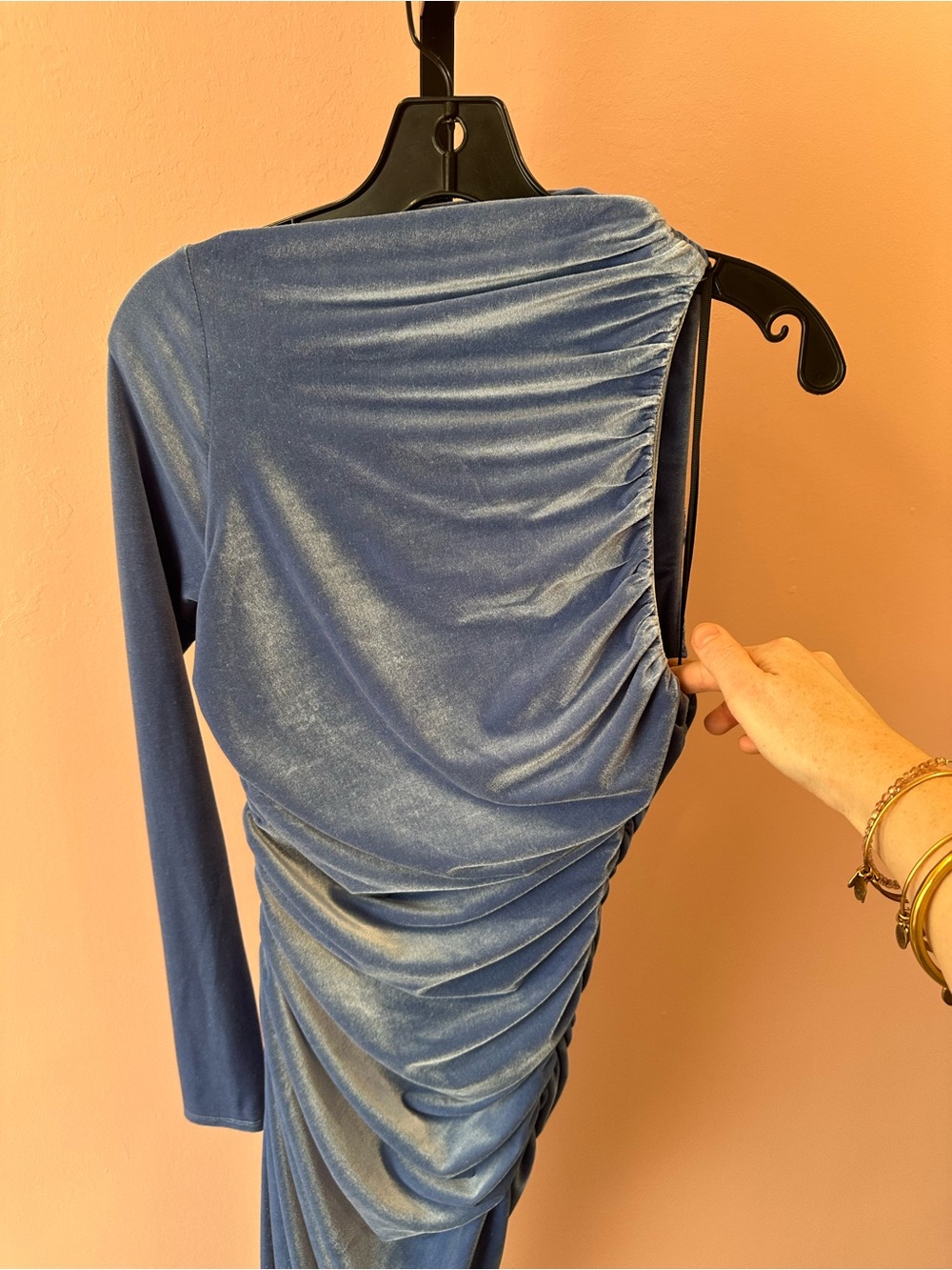 ET OCHS Velvet One-Shoulder Dress in Dusty Blue